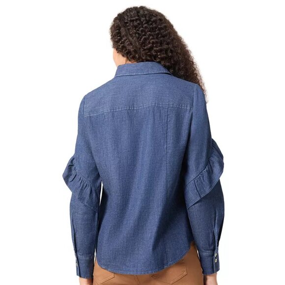 Jones New York Womens Ruffled-Sleeve Button-Up Long Sleeve Shirt DarkWash XL NWT - Picture 2 of 3